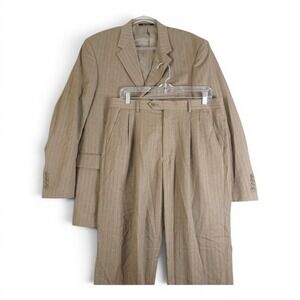 Paulo Solari Mens 2pc Suit Blazer Athletic Fit Beige Cream 40R Pants 34x29 Wool
